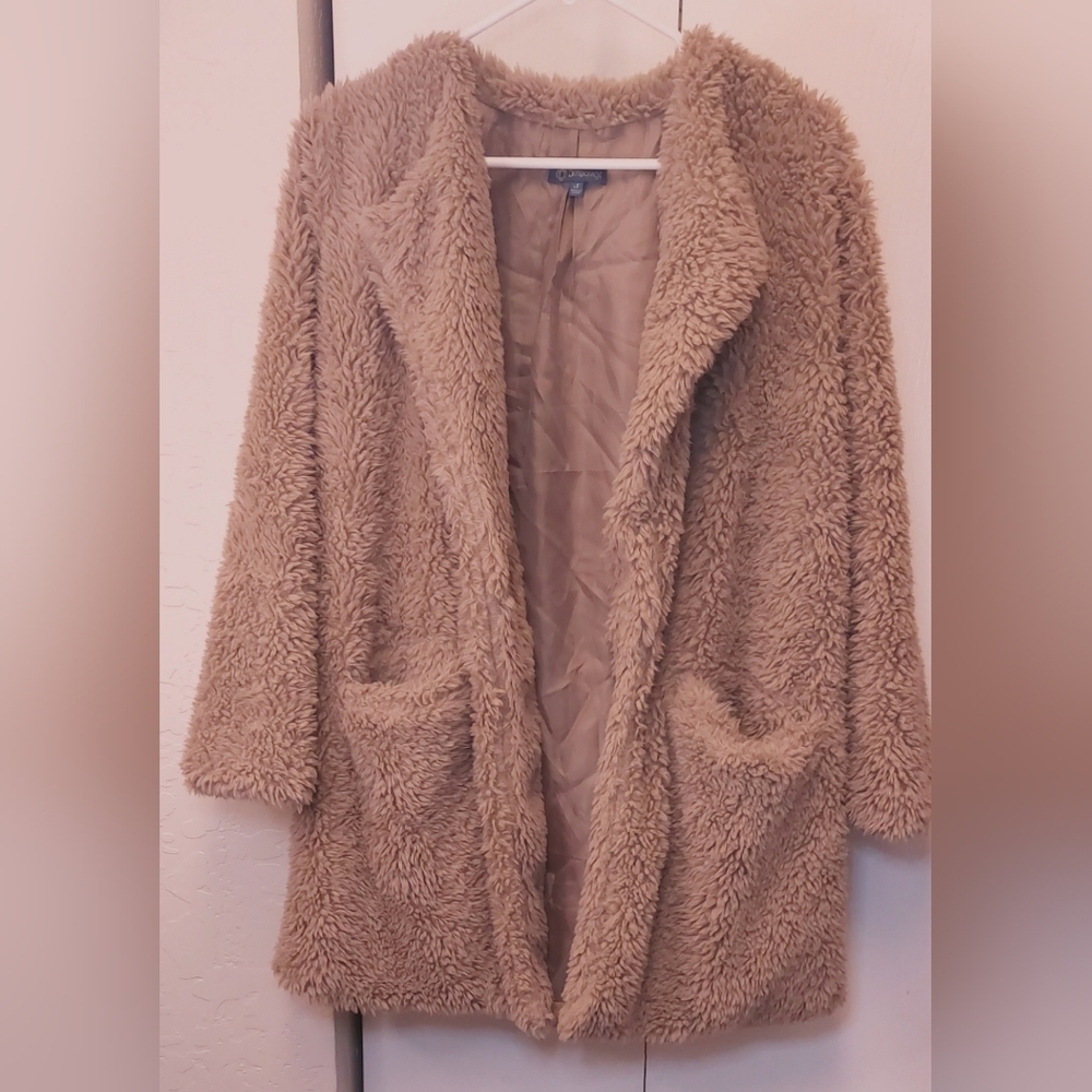 Democracy Teddy Coat Faux Fur Open Front Size Small Cozy Comfy Soft Lined Jacket